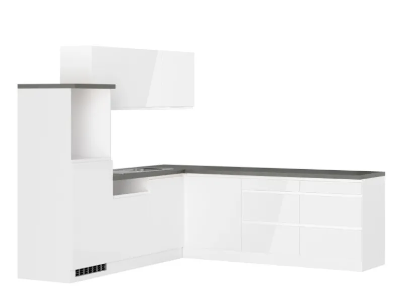 Discount Held Möbel Held Küchen Winkelküche Gera 240 cm Weiß/Beton ohne E-Geräte /autark
