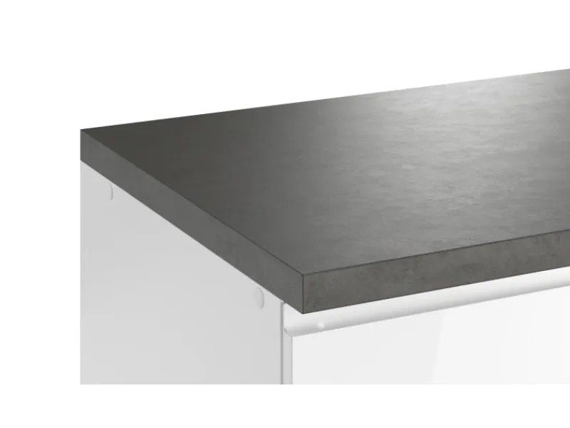 Discount Held Möbel Held Küchen Winkelküche Gera 240 cm Weiß/Beton ohne E-Geräte /autark