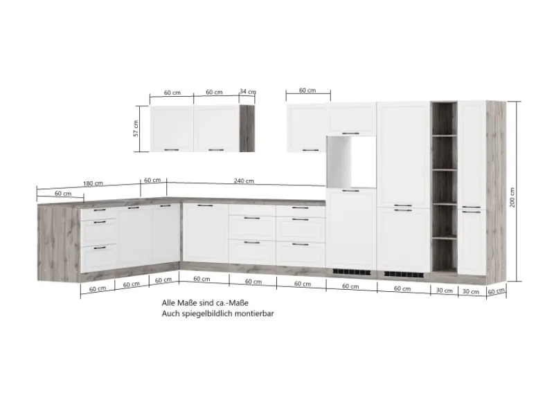 Held Möbel Held Küchen Winkelküche Kempten 420 cm Grau/Graphit ohne E-Geräte< Winkelküchen