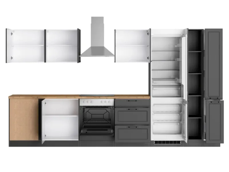 Held Möbel Held Küchen Winkelküche Kempten 360 cm mit E-Geräten Graphit/Grau< Herde|Gefrierschränke