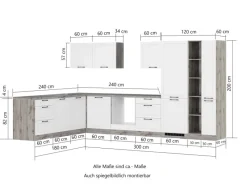 Held Möbel Held Küchen Winkelküche Kempten 360 cm mit E-Geräten Graphit/Grau< Herde|Gefrierschränke