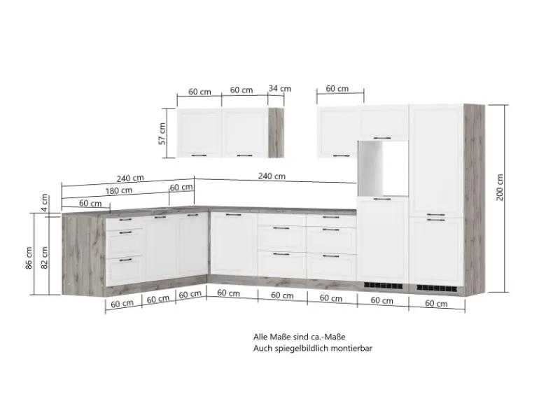 Held Möbel Held Küchen Winkelküche Kempten 360 cm Grau/Graphit ohne E-Geräte< Winkelküchen|Küchenschränke
