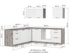 Online Held Möbel Held Küchen Winkelküche Kempten 240 cm ohne E-Geräte Wotan/Weiß