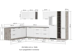 Sale Held Möbel Held Küchen Winkelküche Kempten 360 cm Weiß/Wotan mit E-Geräten autark Indukt.