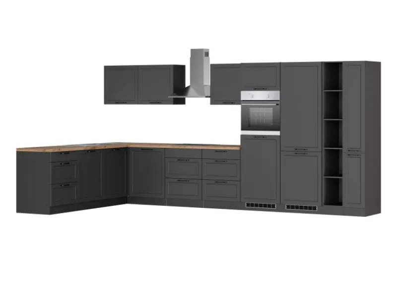 Held Möbel Winkelküchen|Kochfelder<Held Küchen Winkelküche Kempten 420 cm Grau/Graphit mit E-Geräten Induktion