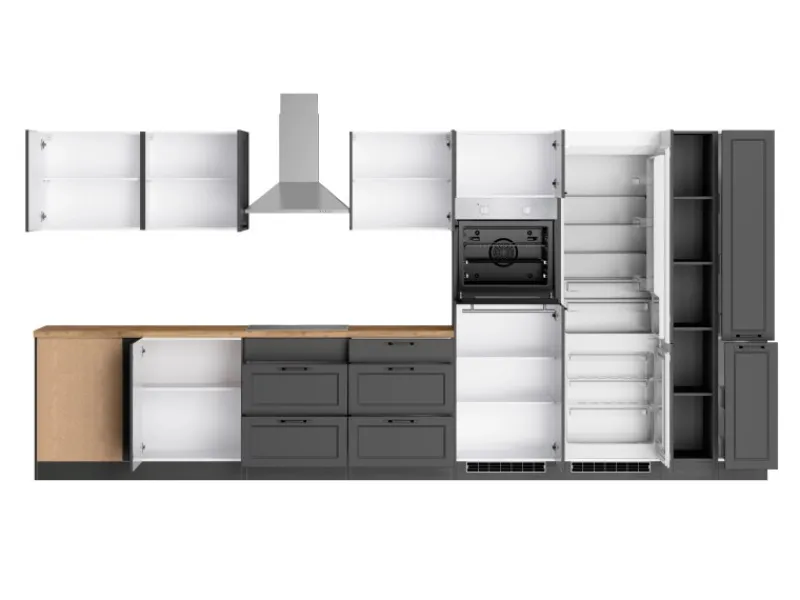 Held Möbel Winkelküchen|Kochfelder<Held Küchen Winkelküche Kempten 420 cm Grau/Graphit mit E-Geräten Induktion
