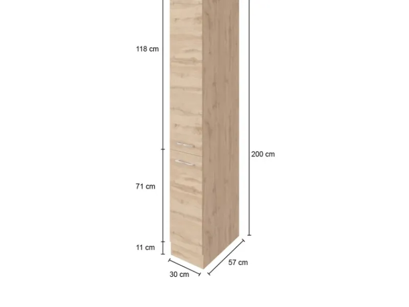 Held Möbel Küchenschränke<Apothekerschrank Sorrento 30x200x60cm 2 Auszüge Wotaneiche