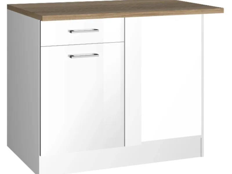 Outlet Held Möbel Küchen-Eckschrank Mailand 110 cm Hochglanz / Weiß