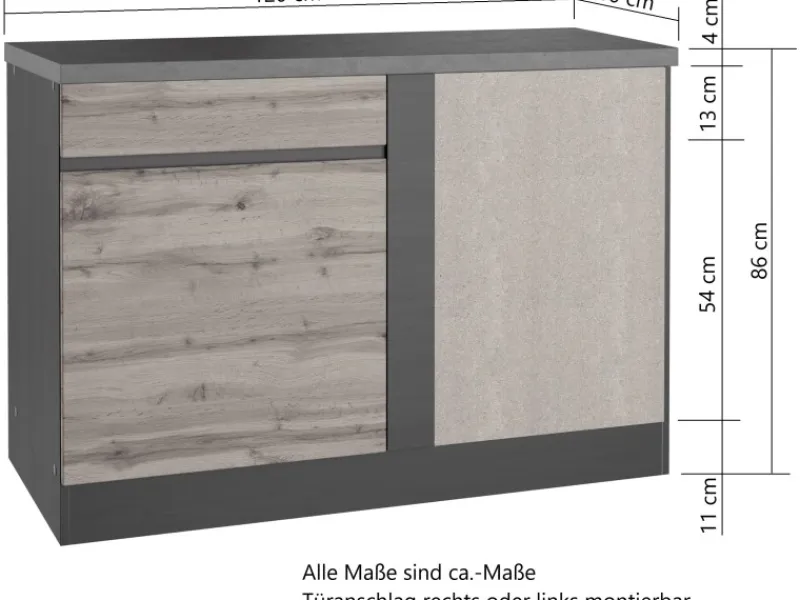 Held Möbel Küchenschränke<Küchen-Eckschrank Turin 120 cm Wotaneiche/Graphit