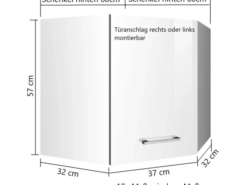 Held Möbel Küchenschränke<Küchen-Küchen-Eck-Hängeschrank Mailand 60cm Hochglanz /