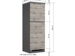 Held Möbel Küchen-Kühlschrankumbauschrank Turin 60 cm Graphit/Wotaneiche Graphit-Wotaneiche