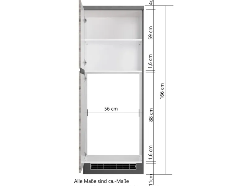 Held Möbel Küchen-Kühlschrankumbauschrank Turin 60 cm Graphit/Wotaneiche Graphit-Wotaneiche