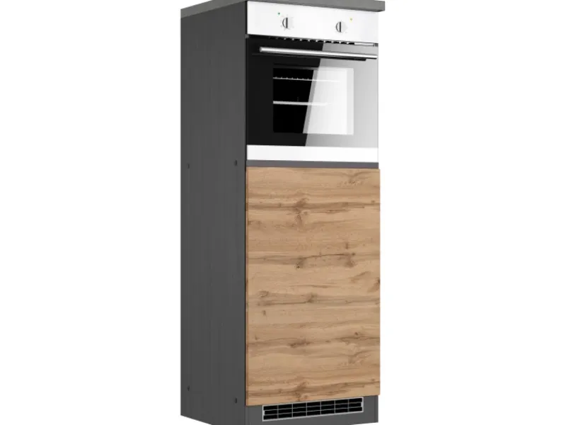 Clearance Held Möbel Küchen-Kühlschrank/Ofenumbauschrank Turin 60 cm Wotaneiche/Graphit Wotaneiche-Graphit