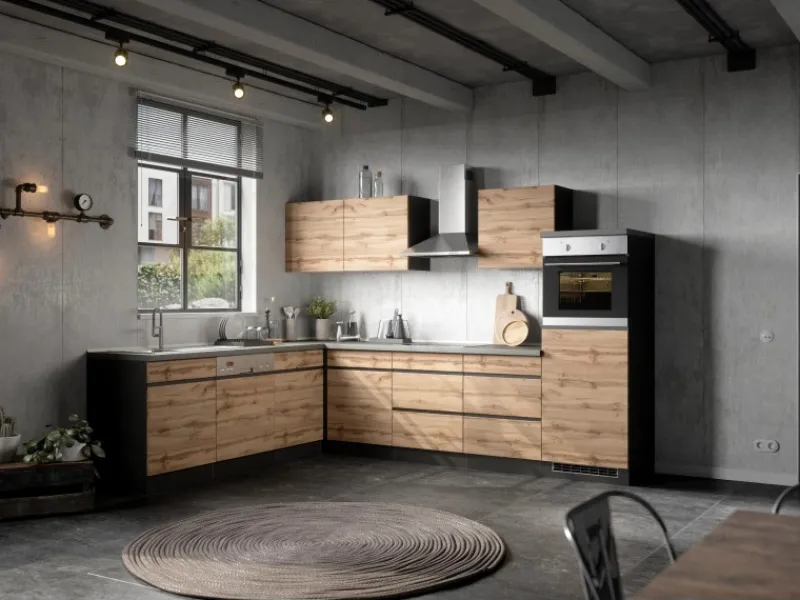 Clearance Held Möbel Küchen-Kühlschrank/Ofenumbauschrank Turin 60 cm Wotaneiche/Graphit Wotaneiche-Graphit