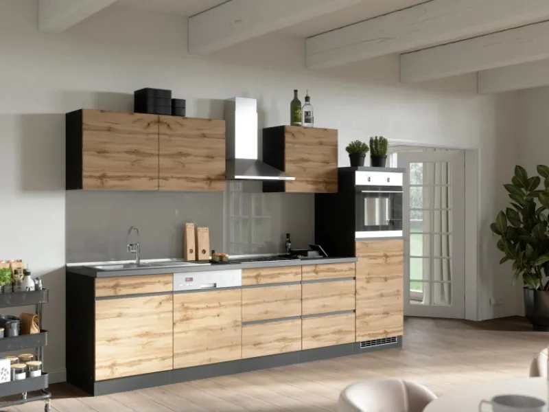 Clearance Held Möbel Küchen-Kühlschrank/Ofenumbauschrank Turin 60 cm Wotaneiche/Graphit Wotaneiche-Graphit