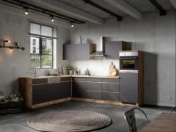 Held Möbel Küchen-Kühlschrank/Ofenumbauschrank Turin 60 cm Graphit/Wotaneiche< Kühlschränke