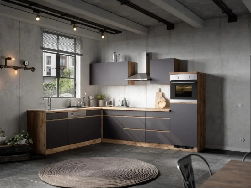 Held Möbel Küchen-Kühlschrank/Ofenumbauschrank Turin 60 cm Graphit/Wotaneiche< Kühlschränke