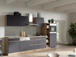 Held Möbel Küchen-Kühlschrank/Ofenumbauschrank Turin 60 cm Graphit/Wotaneiche< Kühlschränke