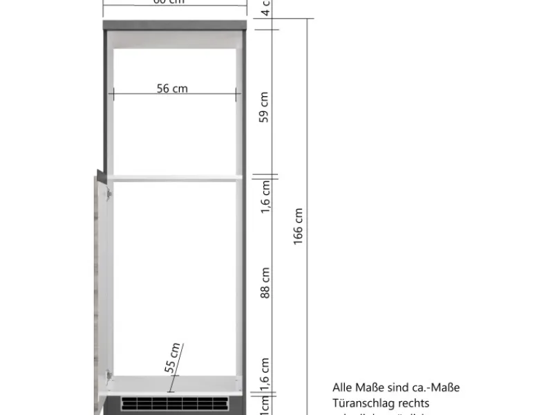 Held Möbel Küchen-Kühlschrank/Ofenumbauschrank Turin 60 cm Graphit/Wotaneiche< Kühlschränke