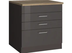 New Held Möbel Küchen-Kochfeldumbauschrank Mailand 80cm Hochglanz / Graphit