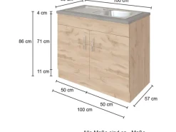 Held Möbel Kühlschränke<Küchen-Spülenschrank Sorrento B100 x H85 x T60 cm 2 Türen Wotaneiche