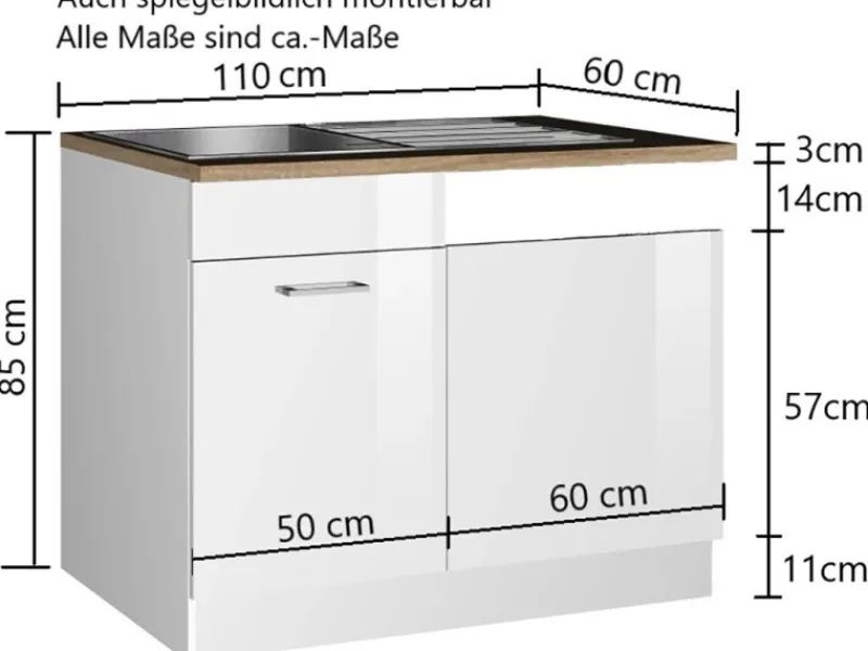 Held Möbel Küchenschränke<Küchen-Spülenunterschrank Mailand 110 cm Hochglanz /