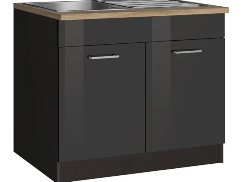 Best Held Möbel Küchen-Spülenunterschrank Mailand 100 cm Hochglanz / Graphit