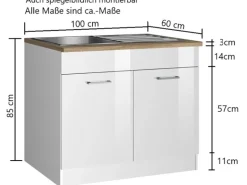 Best Held Möbel Küchen-Spülenunterschrank Mailand 100 cm Hochglanz / Graphit