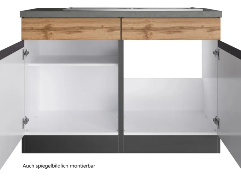 Held Möbel Küchenschränke<Küchen-Spülenunterschrank Turin 120 cm mit 2 Türen Wotaneiche/Graphit
