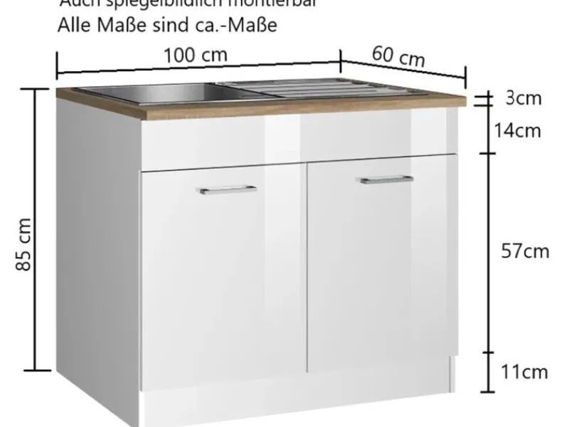 Held Möbel Küchen-Spülenunterschrank Mailand 100 cm Hochglanz /< Küchenschränke