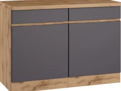 Held Möbel Küchenunterschrank Turin 120 cm Graphit/Wotaneiche< Single-Küchen|Pantryküchen