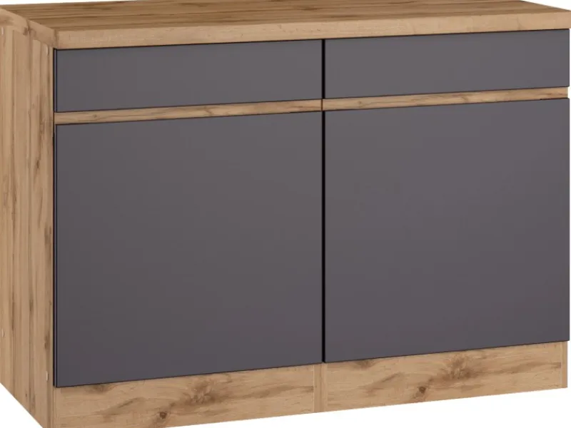 Held Möbel Küchenunterschrank Turin 120 cm Graphit/Wotaneiche< Single-Küchen|Pantryküchen