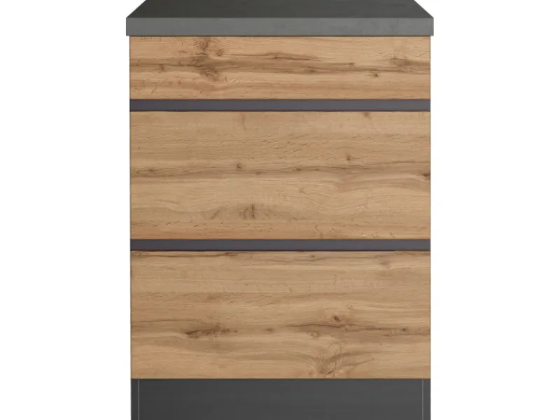 Held Möbel Küchenschränke<Küchenunterschrank Turin 60 cm mit Auszügen Wotaneiche/Graphit