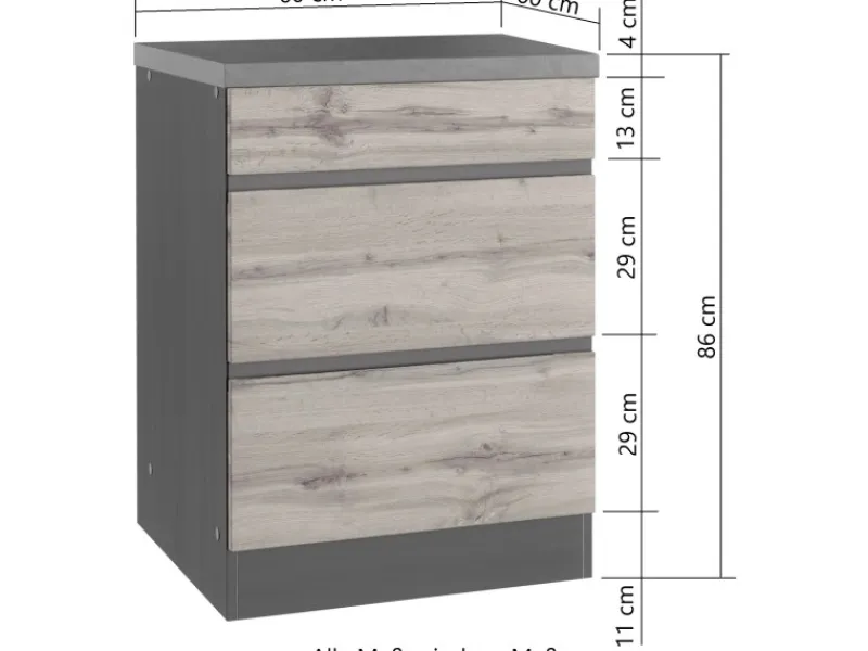 Held Möbel Küchenschränke<Küchenunterschrank Turin 60 cm mit Auszügen Wotaneiche/Graphit