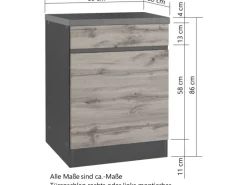 Held Möbel Einbauküchen<Küchenunterschrank Turin 60 cm 1 Tür 1 Schublade Wotaneiche/Graphit