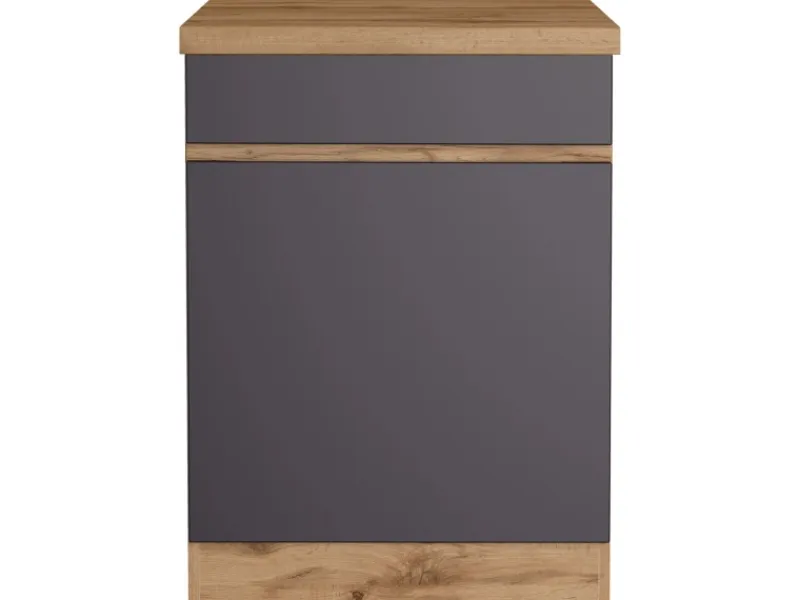 Held Möbel Küchenunterschrank Turin 60 cm 1 Tür 1 Schublade Graphit/Wotaneiche< Küchenschränke