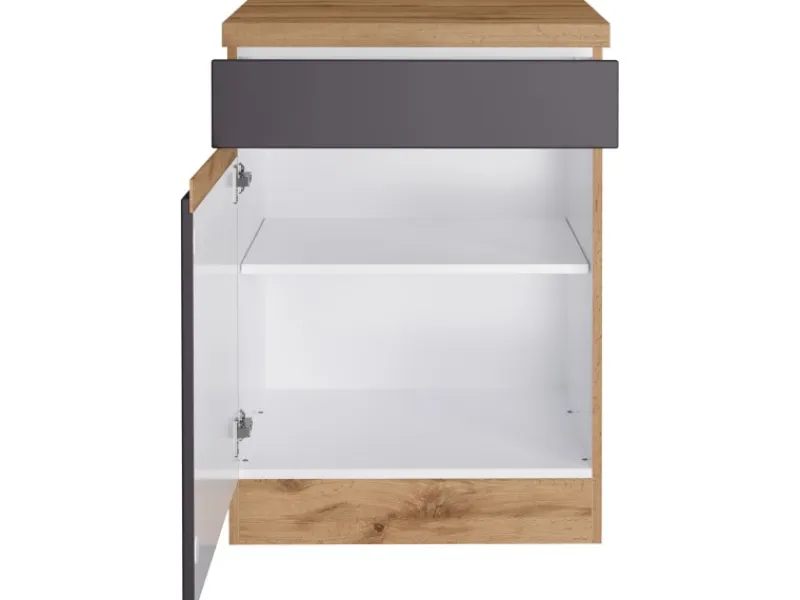 Held Möbel Küchenunterschrank Turin 60 cm 1 Tür 1 Schublade Graphit/Wotaneiche< Küchenschränke