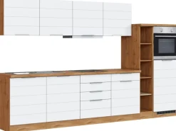 Held Möbel Kochfelder|Kühlschränke<Küchenzeile 330 cm Matt Weiß-Wotaneiche