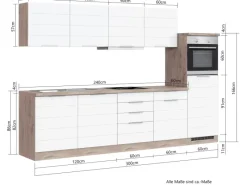 Held Möbel Kochfelder|Kühlschränke<Küchenzeile 300 cm Matt Weiß-Wotaneiche ohne E-Geräte