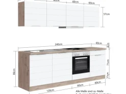 Outlet Held Möbel Küchenzeile 240 cm Matt Grau-Wotaneiche