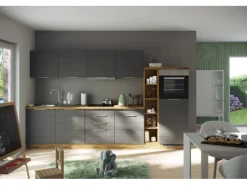 Outlet Held Möbel Küchenzeile 330 cm Matt Grau-Wotaneiche ohne E-Geräte