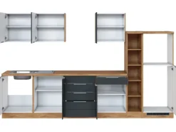 Outlet Held Möbel Küchenzeile 330 cm Matt Grau-Wotaneiche ohne E-Geräte