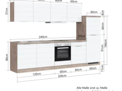 Sale Held Möbel Küchenzeile 300 cm Matt Weiß-Wotaneiche