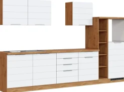 Held Möbel Küchenzeile 330 cm Matt Weiß-Wotaneiche ohne E-Geräte< Kochfelder|Kühlschränke