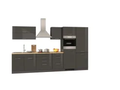 Outlet Held Möbel Küchenzeile Mailand 350 cm -Grau Matt mit E-Geräten Grau Hochglanz