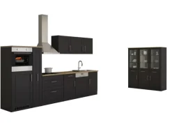 Held Möbel Küchenzeile Rom 330 cm Landhaus Grau Matt mit E-Geräten Grau-Matt