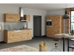 Held Möbel Gefrierschränke<Küchenzeile Sorrento 360 cm Wotaneiche-Wotaneiche ohne E-Geräte