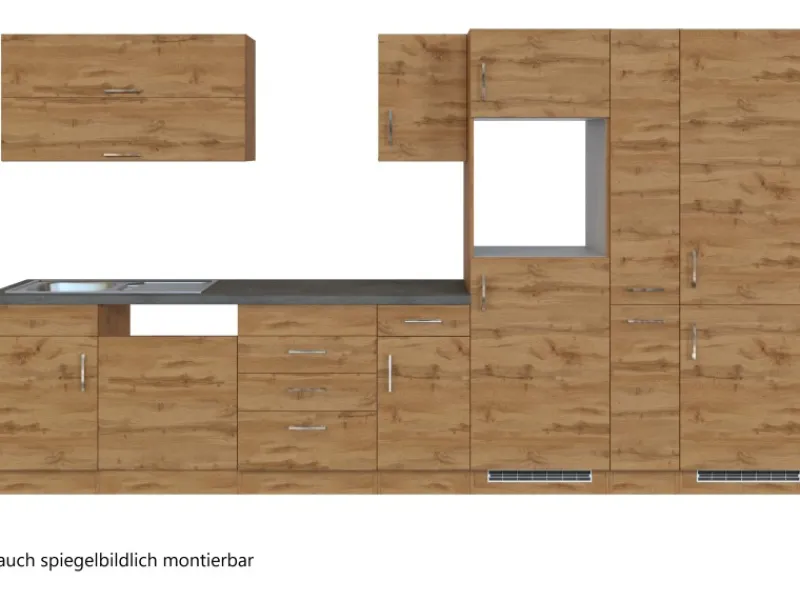 Held Möbel Gefrierschränke<Küchenzeile Sorrento 360 cm Wotaneiche-Wotaneiche ohne E-Geräte