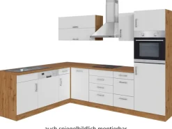 Held Möbel Küchenzeile Sorrento 210/ 270 cm Weiß-Wotaneiche Winkel< Kühlschränke|Winkelküchen