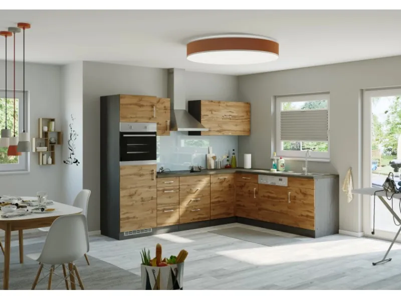 Held Möbel Winkelküchen<Küchenzeile Sorrento 210/ 270 cm Wotaneiche-Grafit o. E-Geräte Winkel